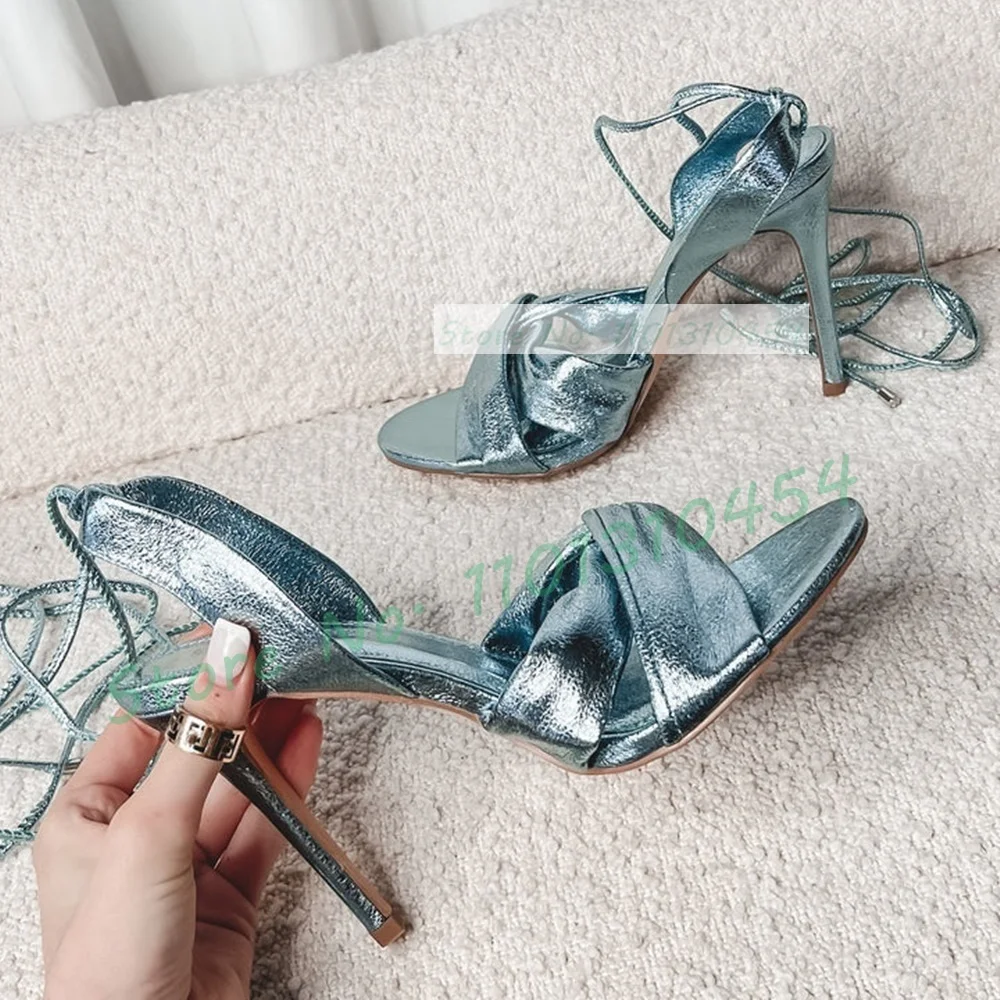 Crossfit Ladies - Metallic Blauwe Wrap Hakken Sandalen Vrouwen