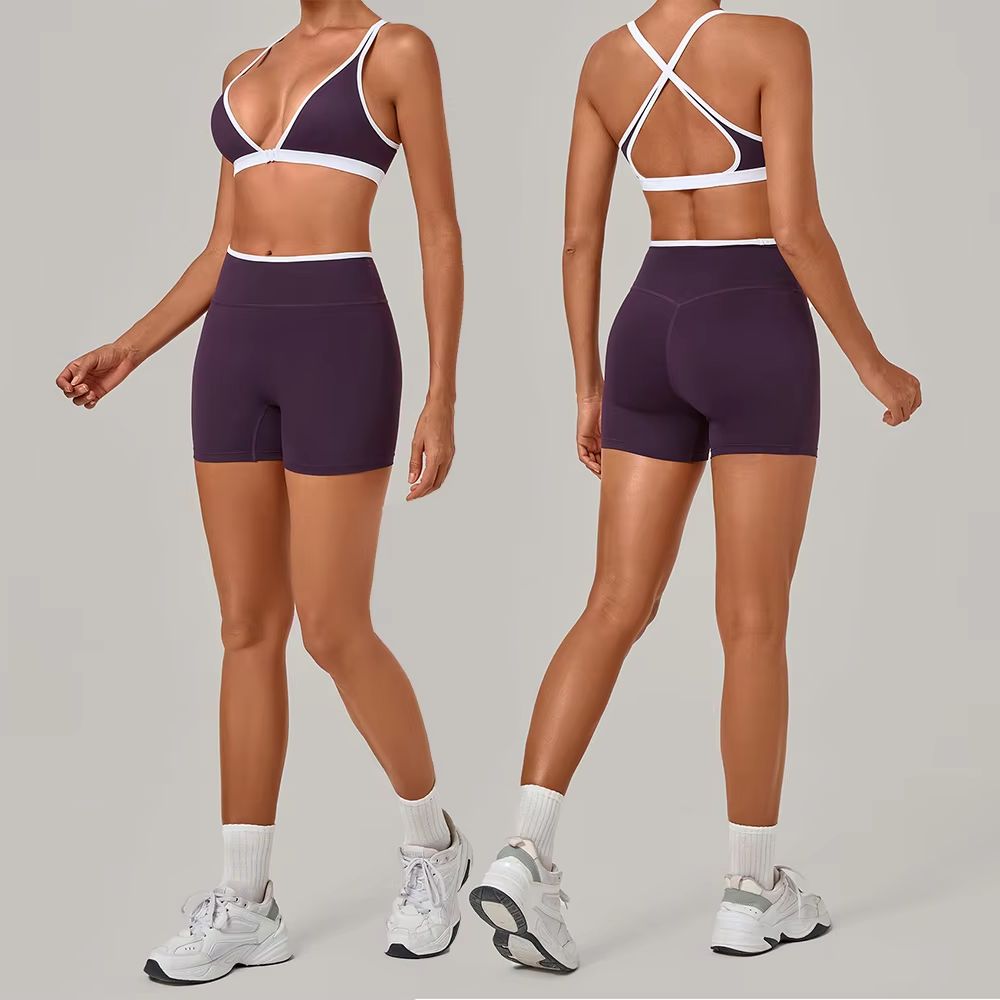 Crossfit Equipment - Dames 2-delige yogaset, diepe V-hals, gekruiste
